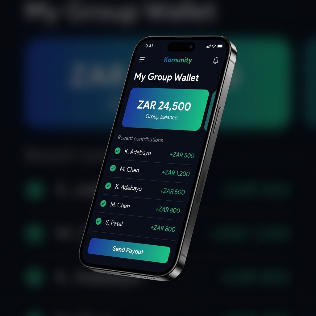 Komunity mobile app showing group wallet